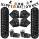 thumbnail image 2 of Juego de vajilla desechable con patrón de telaraña para Halloween, vasos de papel de red negra, platos, Pancarta, suministros para feliz fiesta de Halloween para niños, 2 of 5