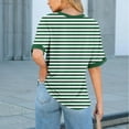 thumbnail image 5 of ABATAB Striped Shirts for Women Baggy Elbow Length Crew Neck Tunic Tops with Pockets Classic Graphic Printed Casual Tee Blouses(X-Large,Green), 5 of 7
