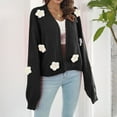 thumbnail image 5 of Lovskoo Cardigan Sweaters for Women Open Front Long Sleeve Spring Heavy Three-Dimensional Embroidery Flower Lantern Sleeve Loose Knit Coat Oversized Winter Outerwear Tops Black, 5 of 6