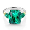 thumbnail image 3 of Gem Stone King 6.44 Cttw Green Nano Emerald and White Diamond 3-Stone Ring for Women | 925 Sterling Silver and 10K Yellow Gold |Gemstone May Birthstone | Emerald Cut 12X10MM | Size 6, 3 of 6