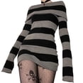 thumbnail image 2 of Suéter de punto largo ajustado con hombros descubiertos y solapa a rayas, vestido simple y exquisito, 2 of 6