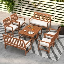 Gymax 8-Piece Acacia Wood Patio Conversation Set Outdoor Furniture Set w/ 4 Armchairs