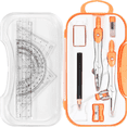 thumbnail image 1 of 10-Piece Orange Math Geometry Kit with Shatterproof Case – Includes Rulers, Protractor, More for Drafting & Drawing, 1 of 6