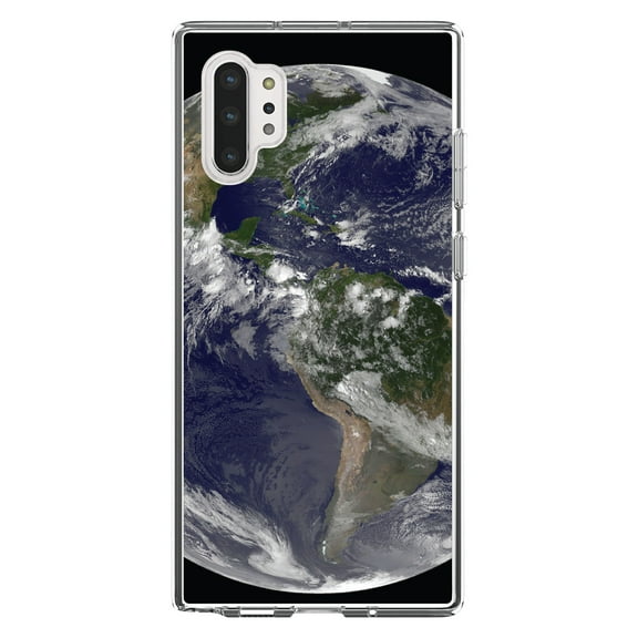 DistinctInk Clear Shockproof Hybrid Case for Galaxy Note 10 PLUS (6.8" Screen) - TPU Bumper, Acrylic Back, Tempered Glass Screen Protector - Earth Space Western Hemisphere