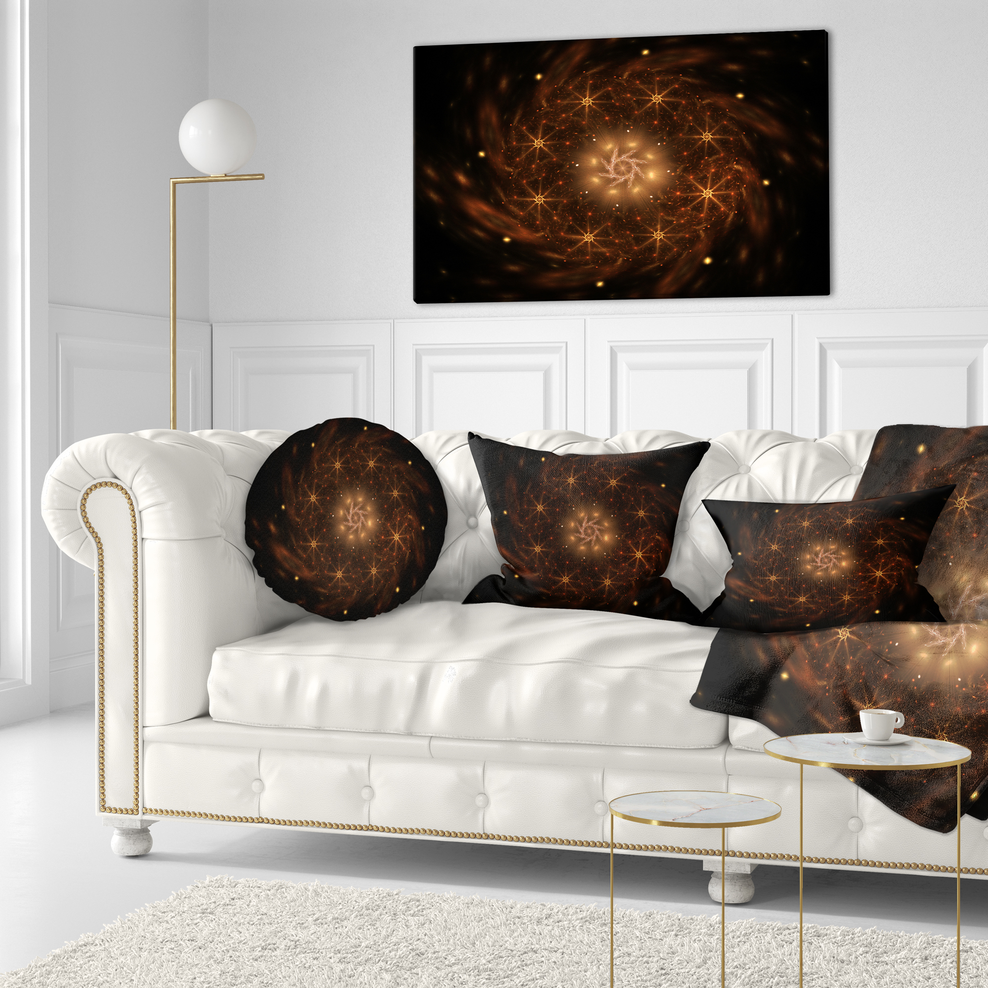 Designart Large Rounded Brown Fractal Flower - Floral Throw Pillow - 12x20