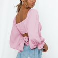 thumbnail image 3 of Puff Sleeve Tie Back Crop Blouse, Fashion Skin Friendly Square Neck All Match Cute Off Shoulder Wrap Crop Top  For Date Work Home Type 1,Type 2,Type 3,Type 4, 3 of 6