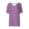 thumbnail image 5 of Fengqque Women's Regular-Fit Short-Sleeve T-Shirt Womens Striped Print Summer Tops Short Sleeve Basic Casual V Neck Waist-cinching T Shirts Women's Tops Purple-A XL(XL), 5 of 7