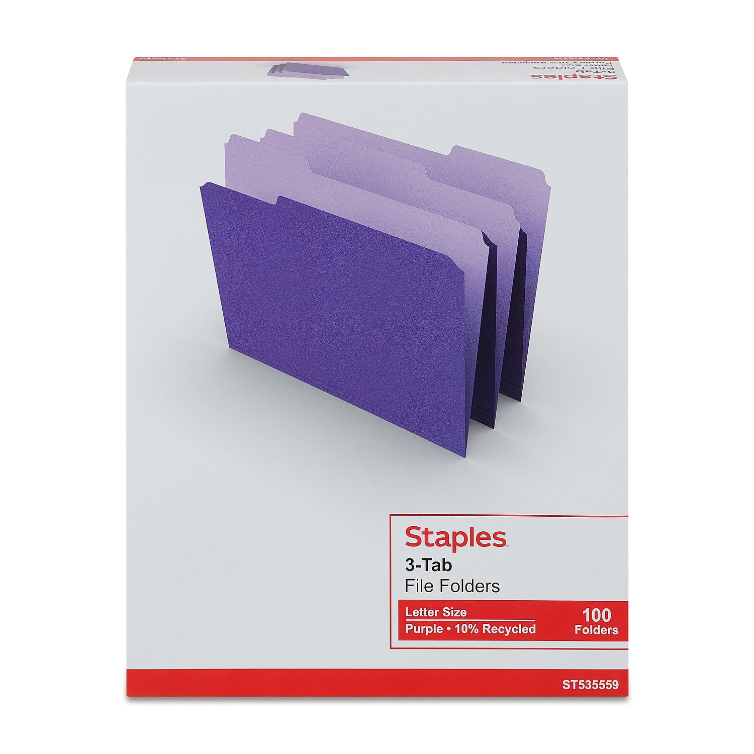 Staples File Folders 1/3-Cut Tab Letter Size Purple 100/Box (ST535559-CC)