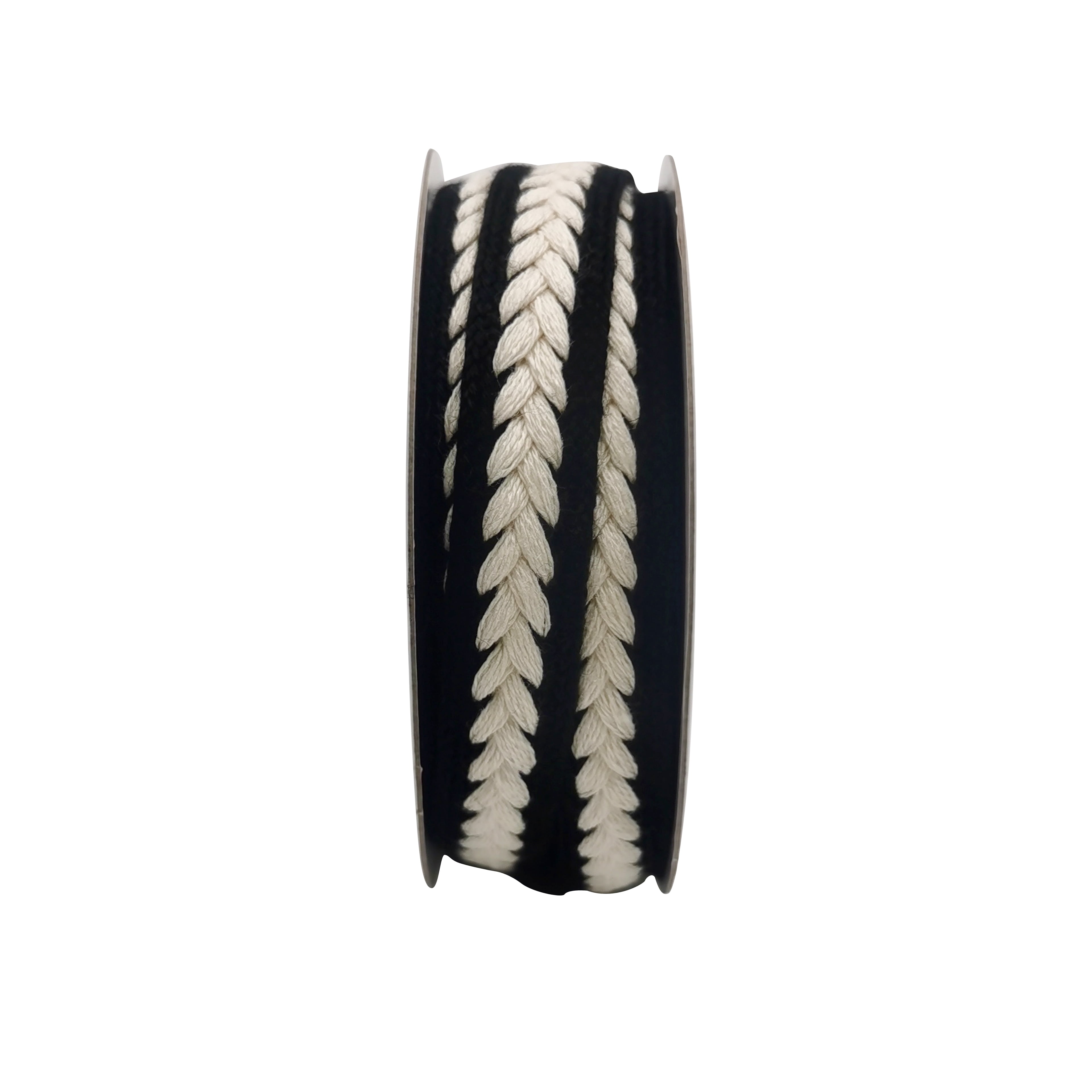 Celebrate It 5/8" x 3yd. Ivory & Black Braided Rope Ribbon - Non-Wired with Braided Selvage, Polyester, Ideal for Gift Wrapping, Baskets & Decorative Crafts, 12 Pack