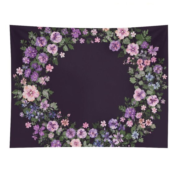 BCIIG Purple Floral Wreath On Dark Background Tapestry, Polyester Print Wall Hanging Tapesties for Bedroom Dorm Living Room, Aesthetic Home Decor for Adults And Family