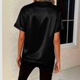 thumbnail image 4 of Endives Womens Satin T-shirt V Neck Short Sleeve T Shirt Elegant Blouse Womens Top Summer Outfits Black, 4 of 7
