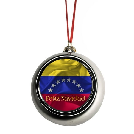 Venezuela Christmas Ornaments Flag Venezuela Feliz Navidad Ornaments Silver Bauble Christmas Ornament Balls ()