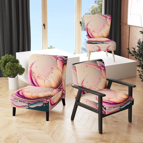 Designart "Multicolored Ink Tulip Blooms IV" Multicolor Liquid Upholstered Accent Chair - Traditional Arm Chair For Bedroom