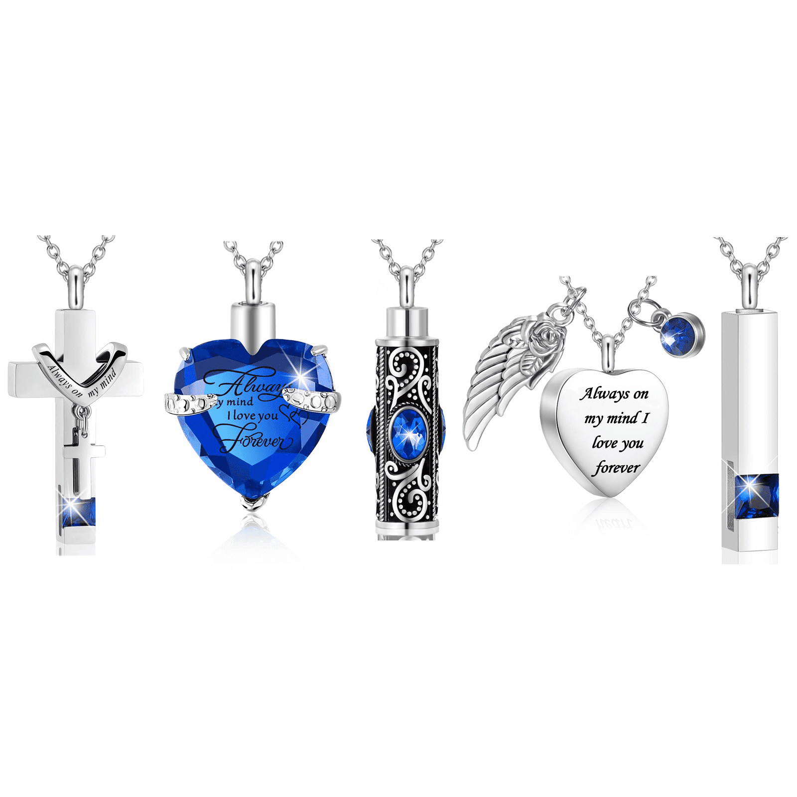 5 Pcs Urn Necklace for Ashes Cremation Jewelry Necklace Set for Ashes Memorial Keepsake Heart Cross Cubic Stainless Steel Urn Jewelry for Loved One or Pet Women Men
