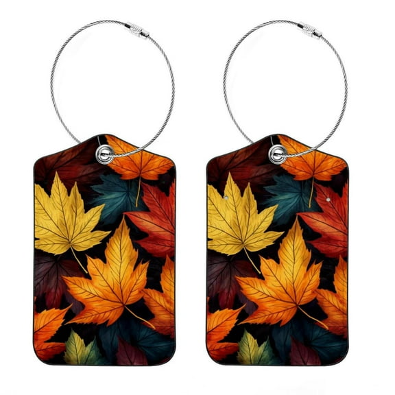 Set of 2 Luggage Tag for Suitcase, Unique Leather Baggage Tags Identifiers Privacy Cover Id Label with Stainless Steel Loop for Women Men Kids Girls, Thanksgiving Leaves