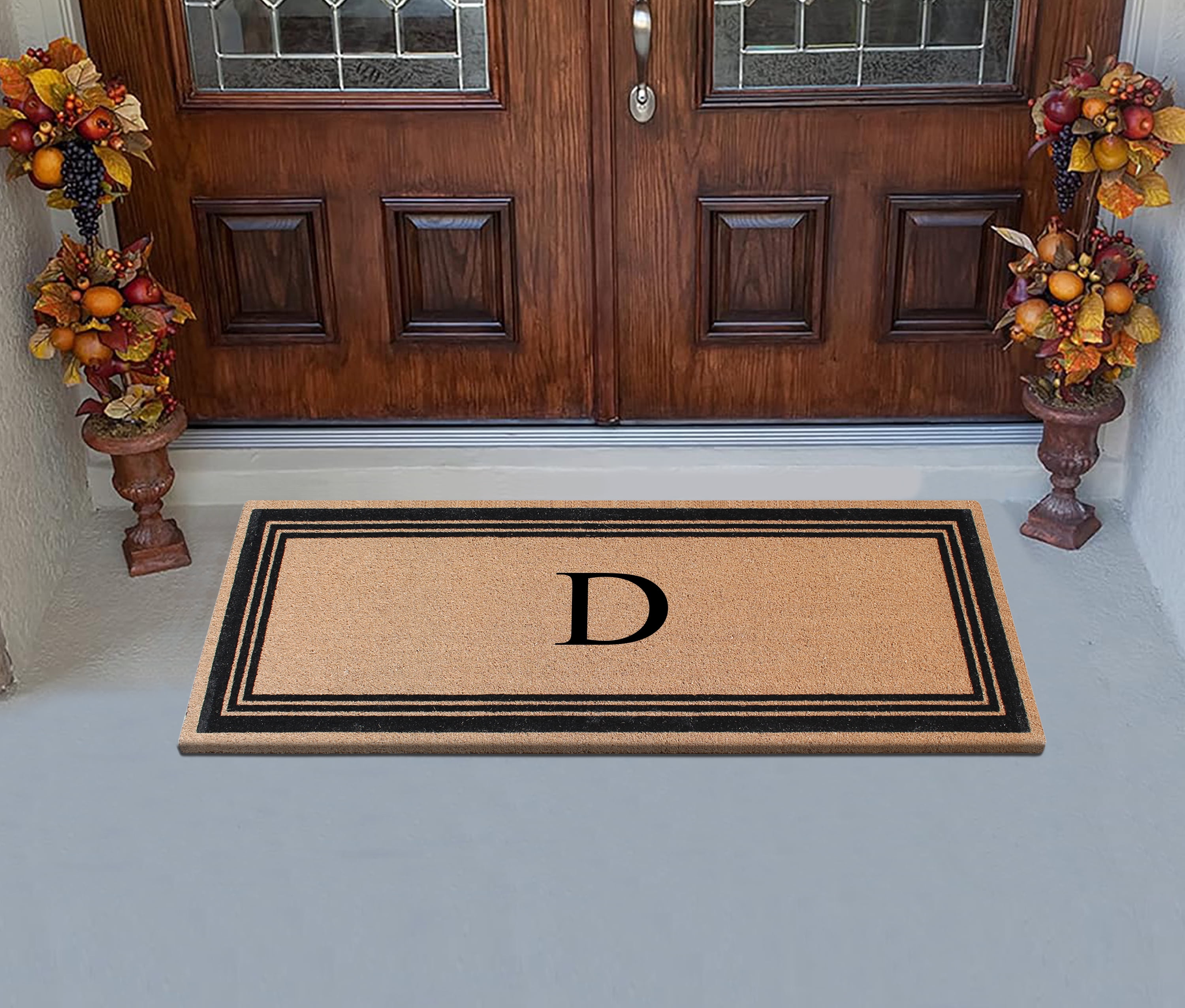 A1HC Natural Coir Flock Monogrammed Door Mat for Front Door, 24x57, Anti-Shed Treated Durable Doormat Outdoor Entrance, Heavy Duty, Thin Profile, Easy to Clean, Long Lasting, Front Door Entry Doormat