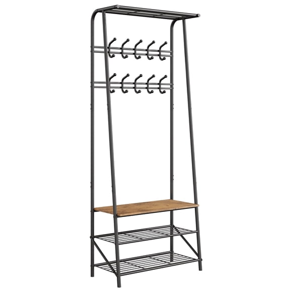 Cherish Porte-manteau avec Rangement pour Chaussures, Arbre de Hall avec Banc et Porte-Chaussures pour Couloir, Organisateur d'Entrée 4-en-1 avec Crochets à Manteaux