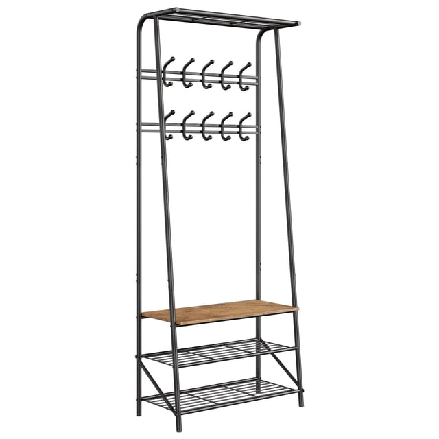 Cherish Coat Rack with Shoe Storage, Hall Tree with Bench and Shoe Rack for Hallway, 4-In-1 Entryway Organizer with Coat Hooks