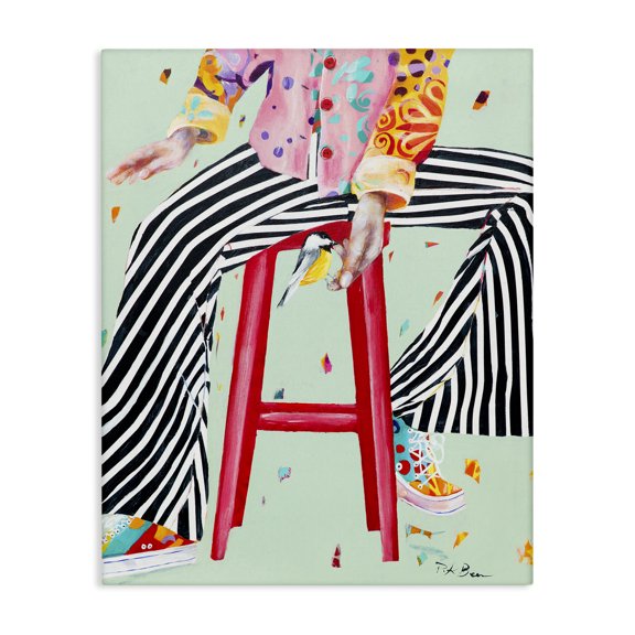 Stupell Industries Bohemian Sitting On Stool with Bird Fun Expressive Fashion Canvas Art, 16 x 20, by Pamela K. Beer