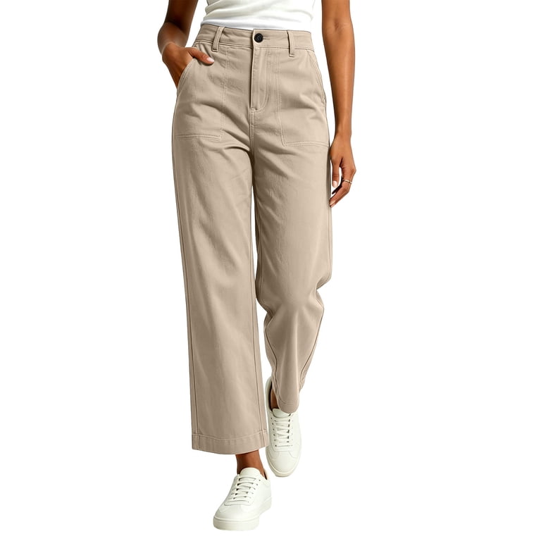 Gamviast Cropped Pants for Women Casual High Waisted Straight Leg