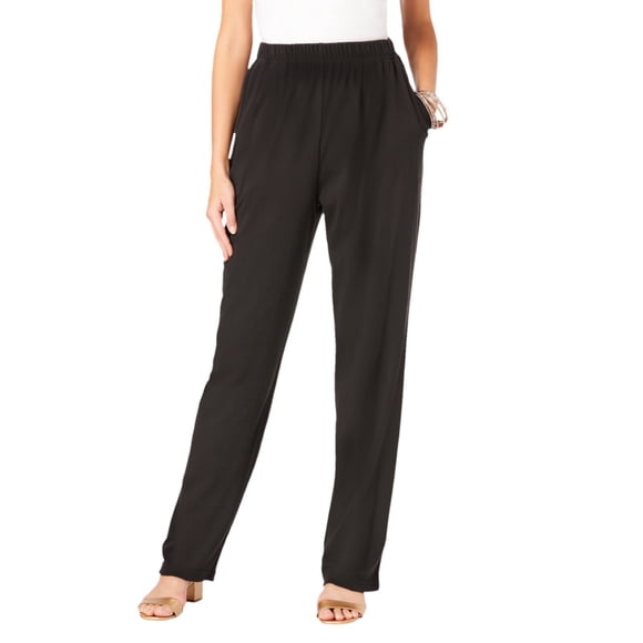 Clearance Hontri Women's Petite Casual Pants Women's Pockets Elastic Waist Straight Solid Color Casual Pants Pants