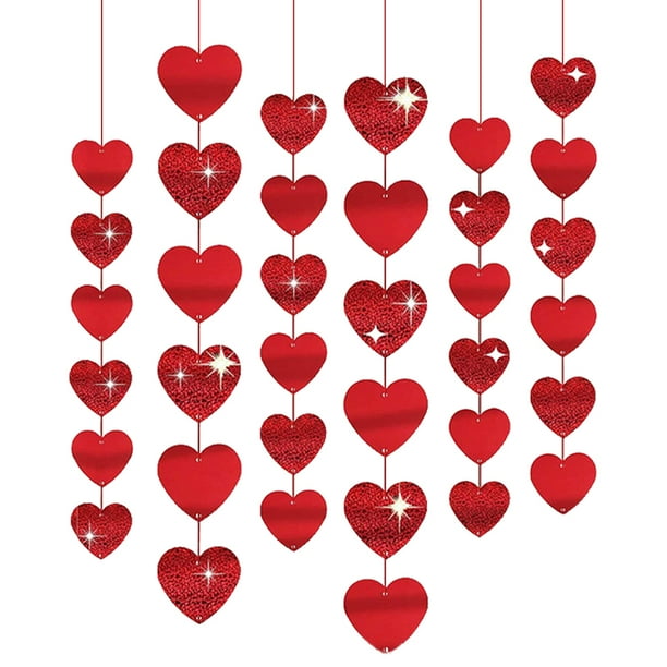 Forma de corazón rojo colgando cuerda Guirnalda de doble cara Banderas románticas Regalos de fiesta Decoración del hogar Accesorios de decoración 6 piezas Inevent HA012523-01