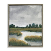 Stupell Industries Cloudy Rural Marsh Landscape Landscape Painting Brown Floater Framed Canvas Art Print Wall Art, 17 x 21