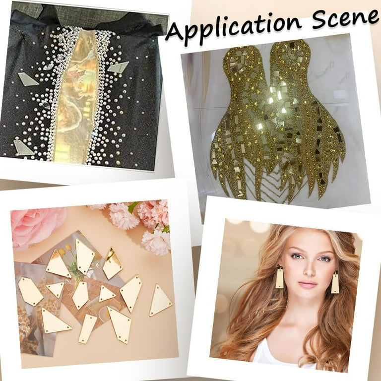 Box 180Pcs Styles Gold Sewing Mirror Rhinestones Sew on Mirror