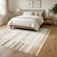 thumbnail image 3 of ODIKA 6'x9' Ultra-Soft Area Rug, Neutral Farmhouse Stripe With Boho Geometric Distressed Accents None Washable, Bare feet friendly, Silk-Touch for Guest Room, Bedroom, 3 of 7