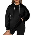 thumbnail image 3 of Women's Plus Size Pullover Hoodie Solid Color Long Sleeve Hooded Sweatshirt, Cozy and Warm Fall Winter Casual Fashion Top with Soft Fabric for Everyday Wear and Outdoor Activities,Black,4XL, 3 of 7