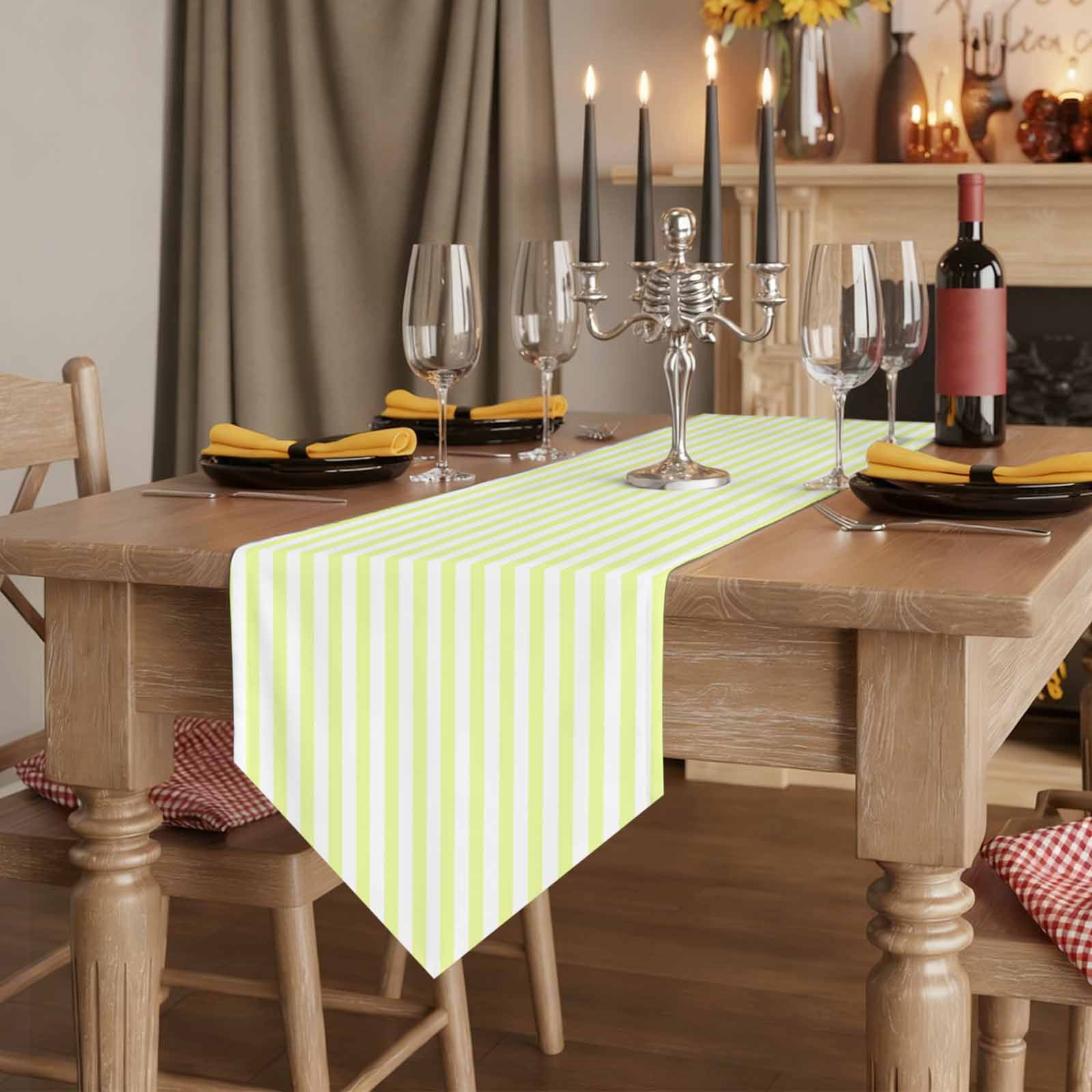 Yellow White Stripe Table Runner Linen Burlap Table Runner 108 Inches Long Modern Minimalist Geometric Striped Dresser Scarves for Kitchen Island Coffee Dining Room Party Holiday Decor 13"x108"