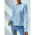 thumbnail image 4 of Plus Size Women's Floral Embroidery Colorblock Loose Knit Sweater, 4 of 6
