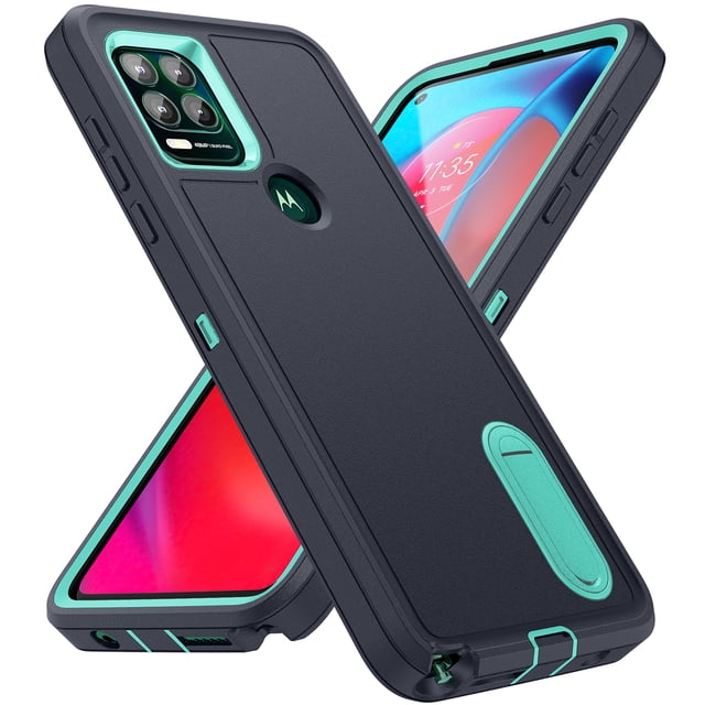 Feishell Étui pour Motorola Moto g Stylus 5G 2021, Protection Militaire Robuste à 3 Couches avec Support Caché, Pare-Chocs Hybride Résistant aux Chocs, Bleu Foncé+mental