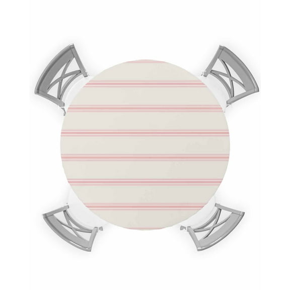 nqOlkjepod Pink Striped Round Tablecloth, Fitted Table Cover with Elastic for 36"-44" Round Tables, Rustic Pink Stripe Modern Art Beige Table Cloth Outdoor Indoor Dinning Party Waterproof Tablecloths