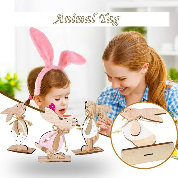 FAMTKT Easter Bunny Wooden Signs Bunny Decor Easter Tabletop Decor Easter Table Decorations for Dinner Party Indoor Decoration