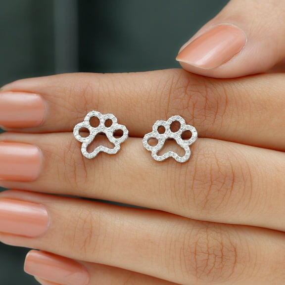 Silvago Jewel 14K White Gold Plated Dog Paw Stud Earring - 0.3 Ct Round Cut Lab Created Diamond Wedding Earring for Her - Elegant Engagement Earring for Women's - Gift for Special Occasions