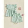 thumbnail image 5 of Miaouyo Toddler Baby Girl Summer Clothes Set 9 12 18 24 Months 2T 3T 4T Flower Smocked Fly Sleeve Tops Elastic Waist Shorts Outfit, 5 of 9