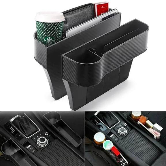 Oenbopo 2 Packs Car Seat Gap Filler Organizer, Multifunctional Seat Gap Storage Box with Cup Holder, Car Seat Crevice Storage Box, Universal Fit All Cars,Black