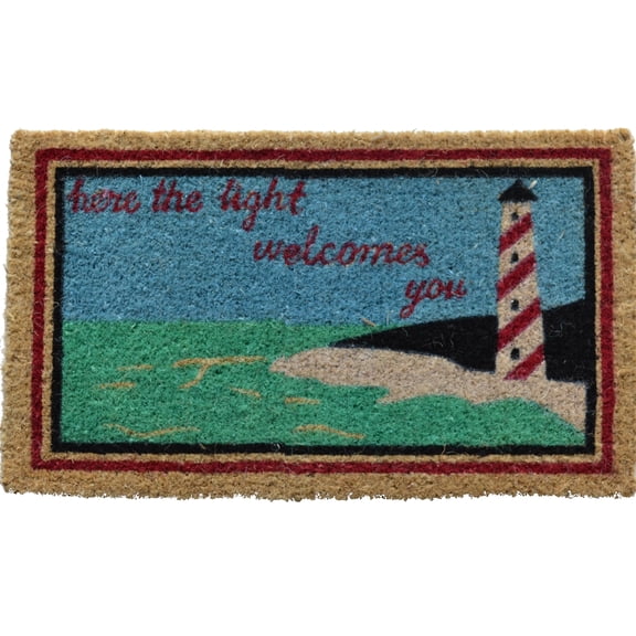 30" Blue, Red and Green Rectangular Light House Basic Coir Door Mat