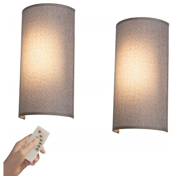 FSLiving Battery Operated Wall Sconce with Remote, 11.8 Inches Height  Fabric Wall Lamp with 3 Lighting Modes, Dimmable Display Lamp with Timer  for Bedroom Bathroom Hallway,Silver，2 Pack - Walmart.com