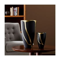 Modern Decorative Metal and Brass Vases - Accent Home, Office, Bedroom, or Living Room Display - Stylish Contemporary Finish - Set of 2 - 14", 9" Brown & Black