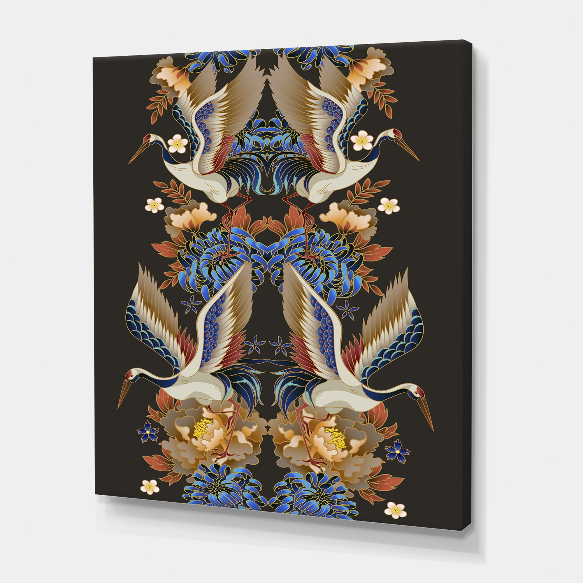 Designart ' Chinoiserie With Peonies and Birds IX ' Traditional Canvas Wall Art Print
