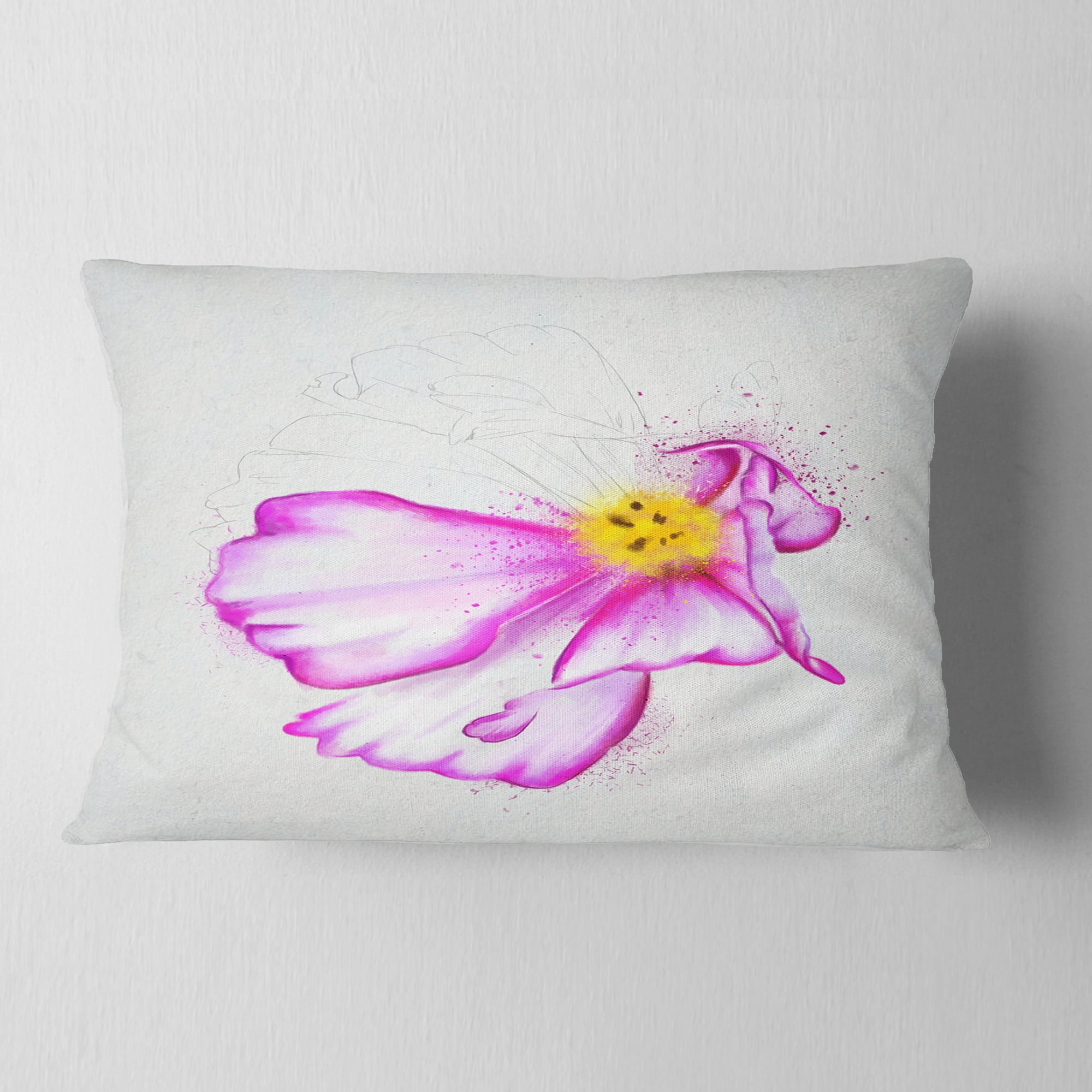 Designart Fantastic Pink Flower Watercolor - Floral Throw Pillow - 12x20