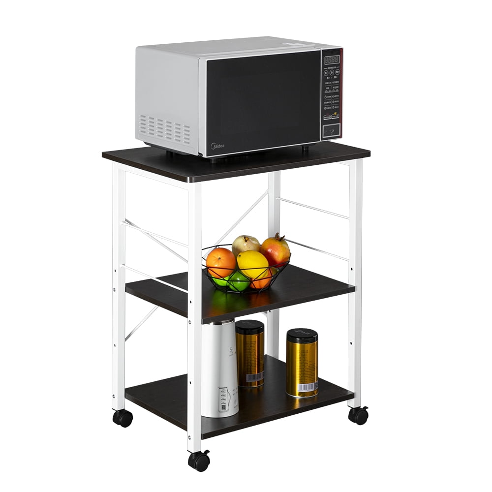 Lowestbest Stand Storage Cart, Rack 3-Tier Kitchen Utility, Rack Microwave Stand Rolling Kitchen Storage Cart, Brown