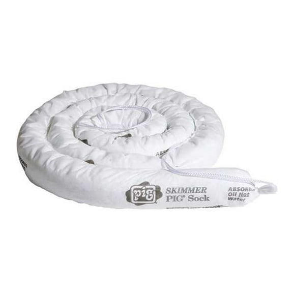 Pig Sorbent Sock, 15 gal, 3 in x 10 ft, Oil, White, 6 PK SKM203