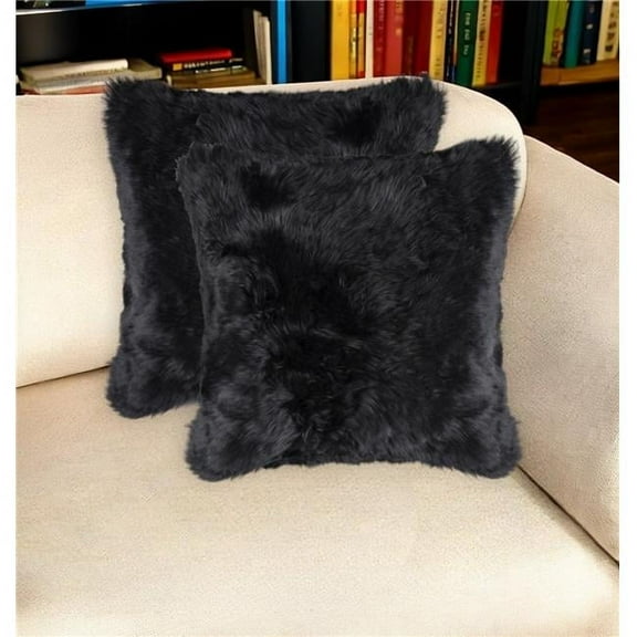 HomeRoots 544564 18 in. Black Sheepskin Throw Pillows - Set of 2