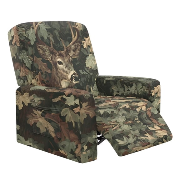 Yuyamidu Camo Reclining Chair Covers 4 Pieces Hunting Reindeer Stretch Recliner Couch Protector with Elastic Edge Easy to Install Recliner Couch Covers Gift for Holiday