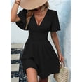 thumbnail image 5 of Women'S Ruched V Neck High Waist Casual Short Sleeve A-Line Dress, 5 of 9