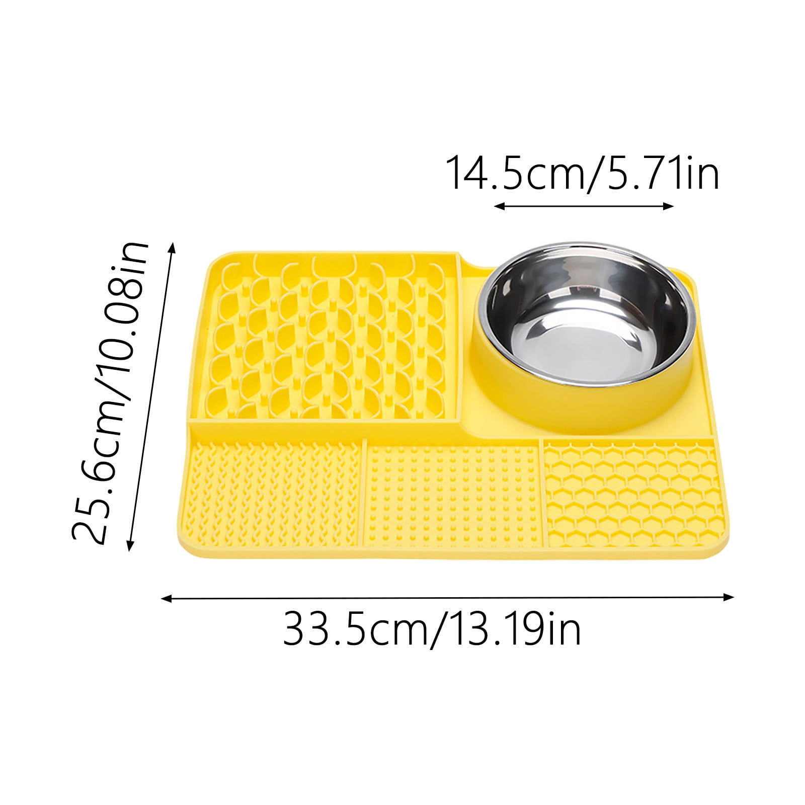 Licking Pad 5âInâ1 Silicone Slow Feeding Mat Suction Cup Antiâ Feeder Detachable Stainless Steel Bowl StressâRelief Set For Cats Dogs Puppies Daily Use 13.0 x 9.8 in Yellow