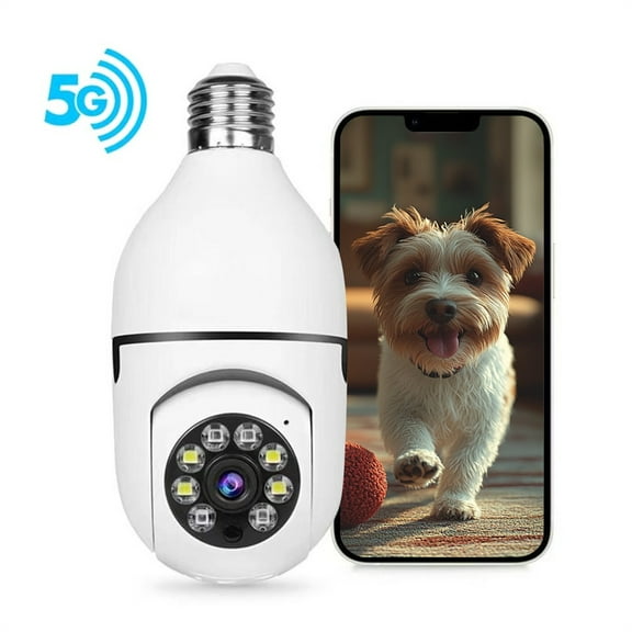 Light Bulb Security Camera, E27 Home IP Cameras HD Wireless 5GHz/2.4GHz WiFi, Two-Way Talk,Color Night Vision,Human Detection-White